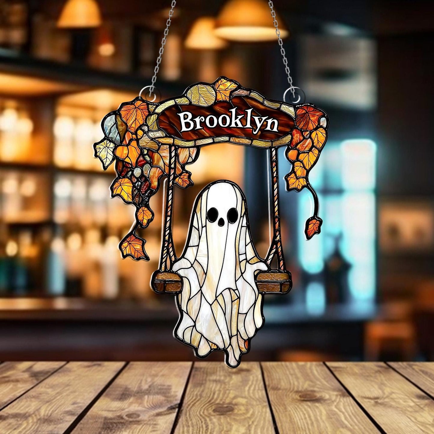 Personalized Ghost Window Hanging with Name – Custom Halloween Window Decoration, Spooky Autumn Wall Art, Cute Gothic Home Decor Gift