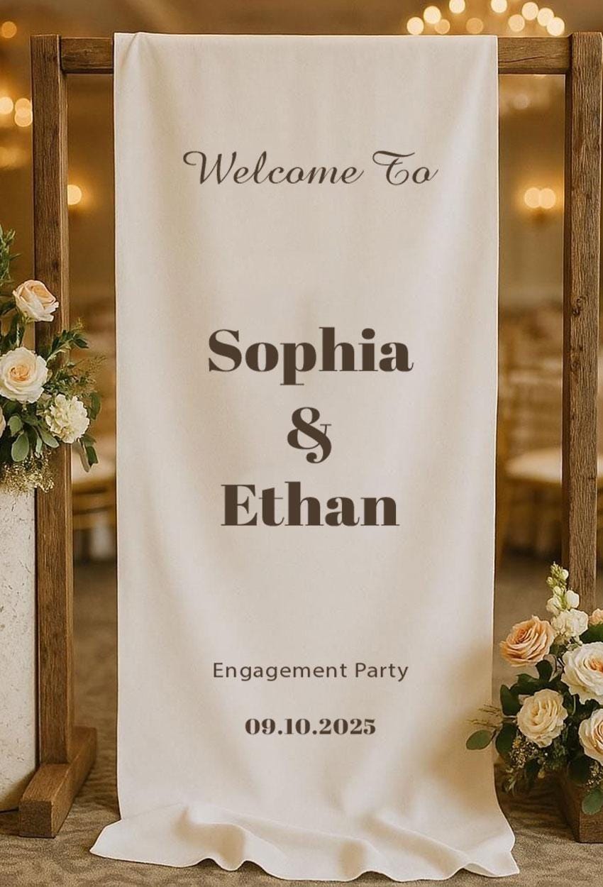 Engagement Party Welcome Sign, Custom Fabric Banner, Personalized Ceremony Sign, Rustic Outdoor Engagement Decor, Wedding Decoration