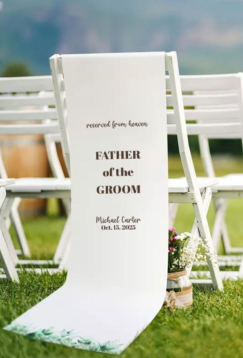 Reserved From Heaven Wedding Chair Sign, Father of the Groom Memorial Banner, Custom Remembrance Seat, Custom Wedding Gift Ceremony Decor