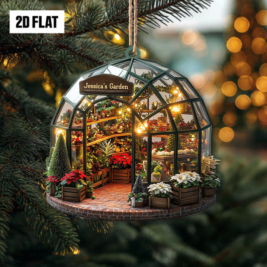 Personalized Garden 2D Flat Ornament, Greenhouse Rearview Mirror Car Accessories, Custom Name Garden Christmas Decoration, Plant Lover Gifts