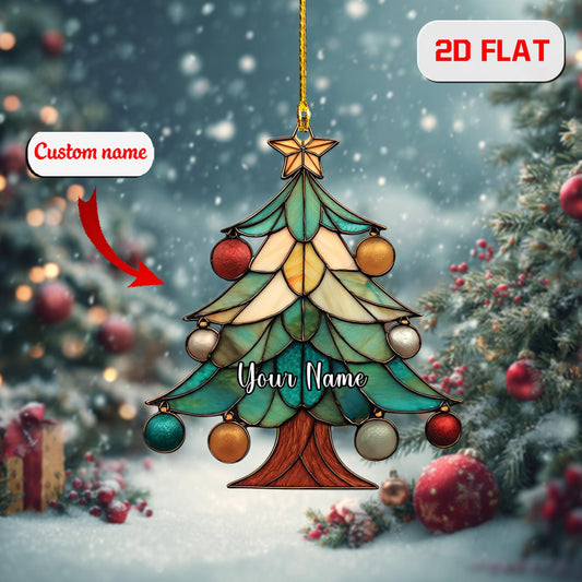 Personalized Christmas Tree Ornament, Custom Name Holiday Ornament, Festive Xmas Tree Decor, Stained Glass Style Ornament, Gift Idea