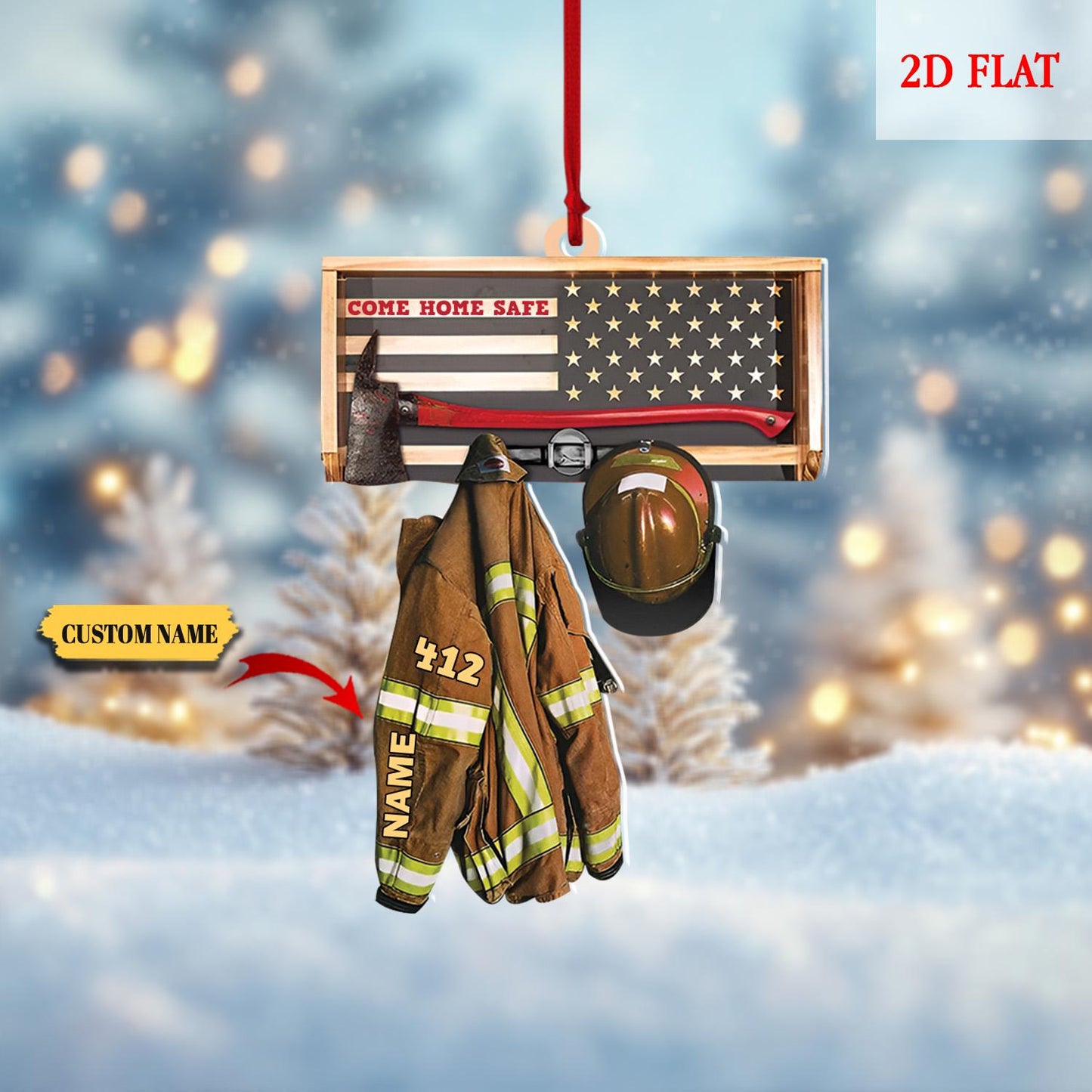 Custom Firefighter Uniform 2D Ornament, Chirstmas Gift for Dad Papa, Firefighter Christmas Gift, Firefighter Gear Keepsake, Fireman Ornament
