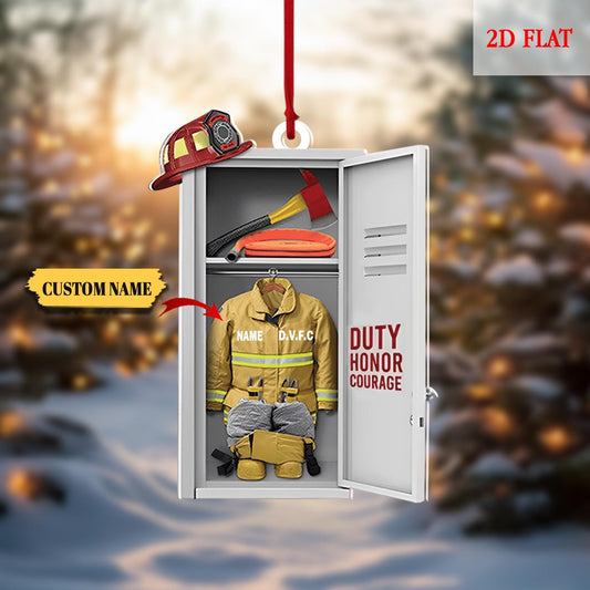 Custom Firefighter Uniform Cabinet Ornament, Firefighter Uniform Wood Ornament, Birthday Gift, Firefighter Gear Keepsake, Fireman Ornament