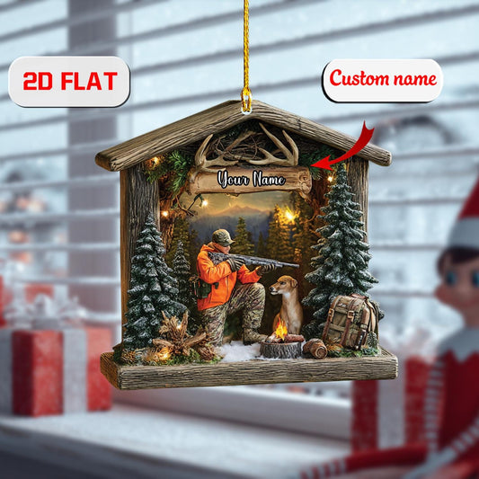 Personalized Hunter & Dog Christmas Ornament: Rustic Country Decor