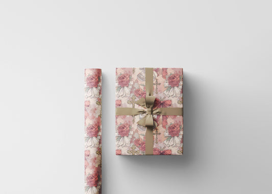 Elegant Baptism Wrapping Paper Christian Watercolor Design | Coquette Aesthetic Gift Wrap for Girls #12