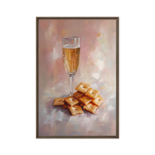 Champagne and Cheese Crackers Art Print | Cute Quirky Whimsical | Cocktail Art Bar Cart Decor | Trendy Home Wall Art | Champagne Wall Art