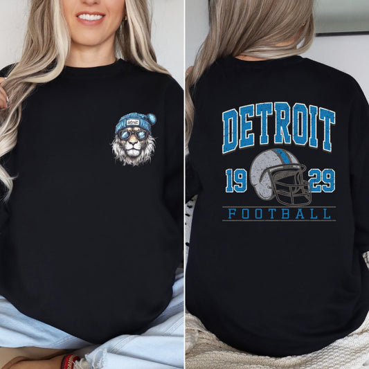 Graphic Detroit Mascot Football Sweatshirt, Game Day Gift Shirt, Detroit Football Fan Tee, Retro Detroit Team Shirt, Sport Mascot Gifts