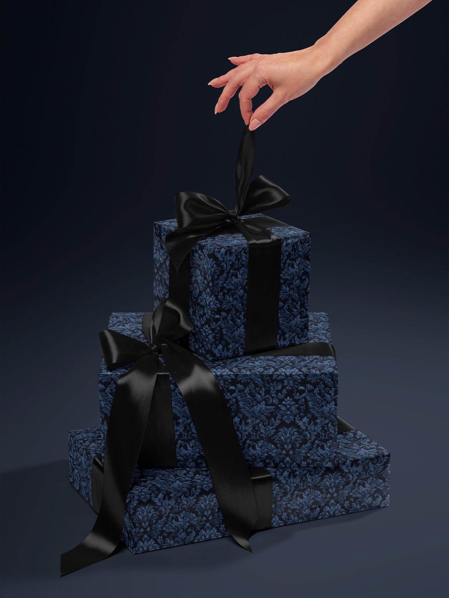 Blue Flower Gift Wrap Dark Blue Floral Damask Design Flower Wrapping Paper Botanical Gift Wrap for Her Wrapping Paper Wedding Gift Idea