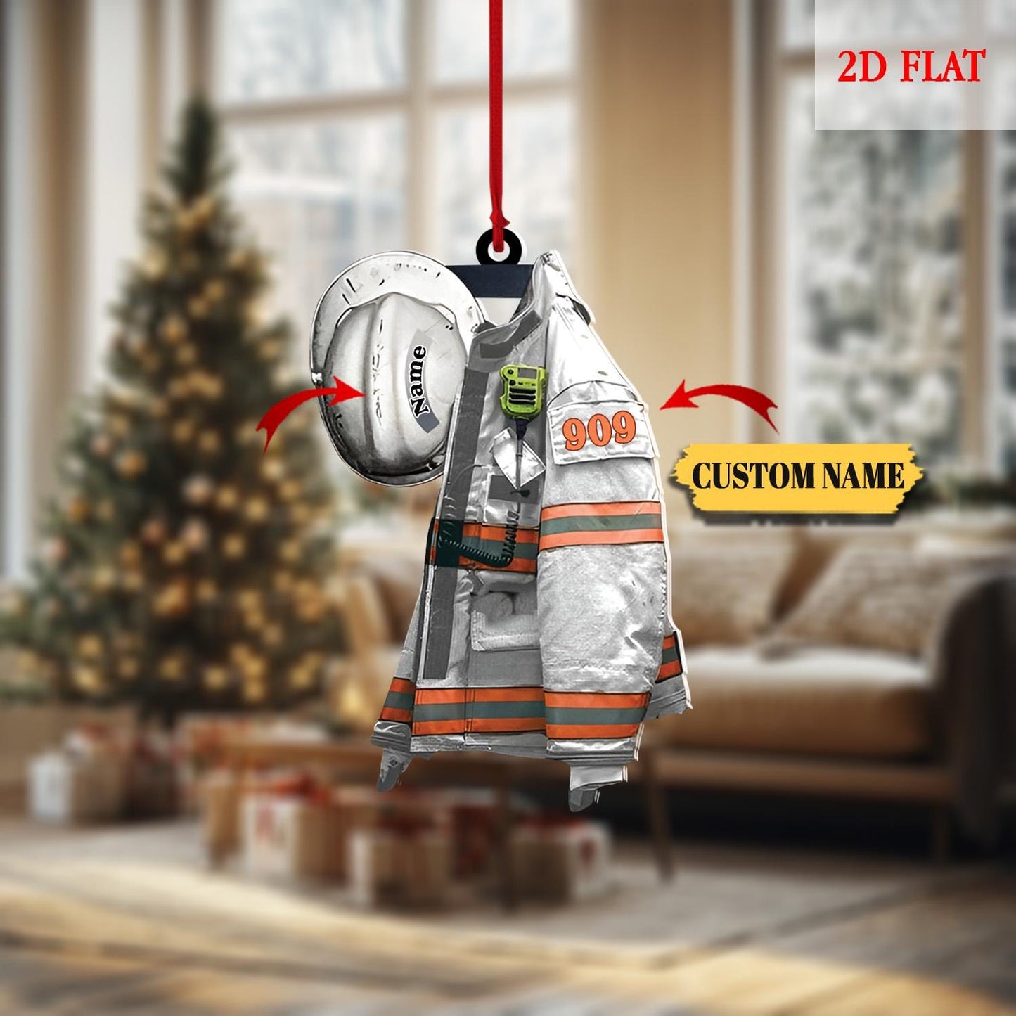 Custom Firefighter Uniform 2D Flat Ornament, Chirstmas Gift for Dad Papa, Firefighter Gift, Firefighter Hanging Ornament, Xmas Decor