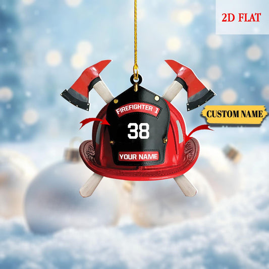 Personalized Firefighter Helmet Acrylic 2D Flat Ornament, Firefighter Lover Ornament, Firefighter Christmas Ornament, Fireman Dad Gift