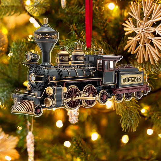 Personalized Train 2D Flat Ornament, Custom Name Locomotive Christmas Ornament, Railway Ornament, Train Holiday Ornament, Railroader Gift