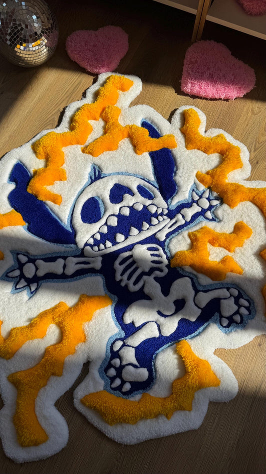 Skeleton Handmade Puffy Tufted Rug – Custom Handmade 3D Carpet, Fluffy Kawaii Goth Decor, Creepy-Cute Rug for Bedroom size 3 x 3 ft