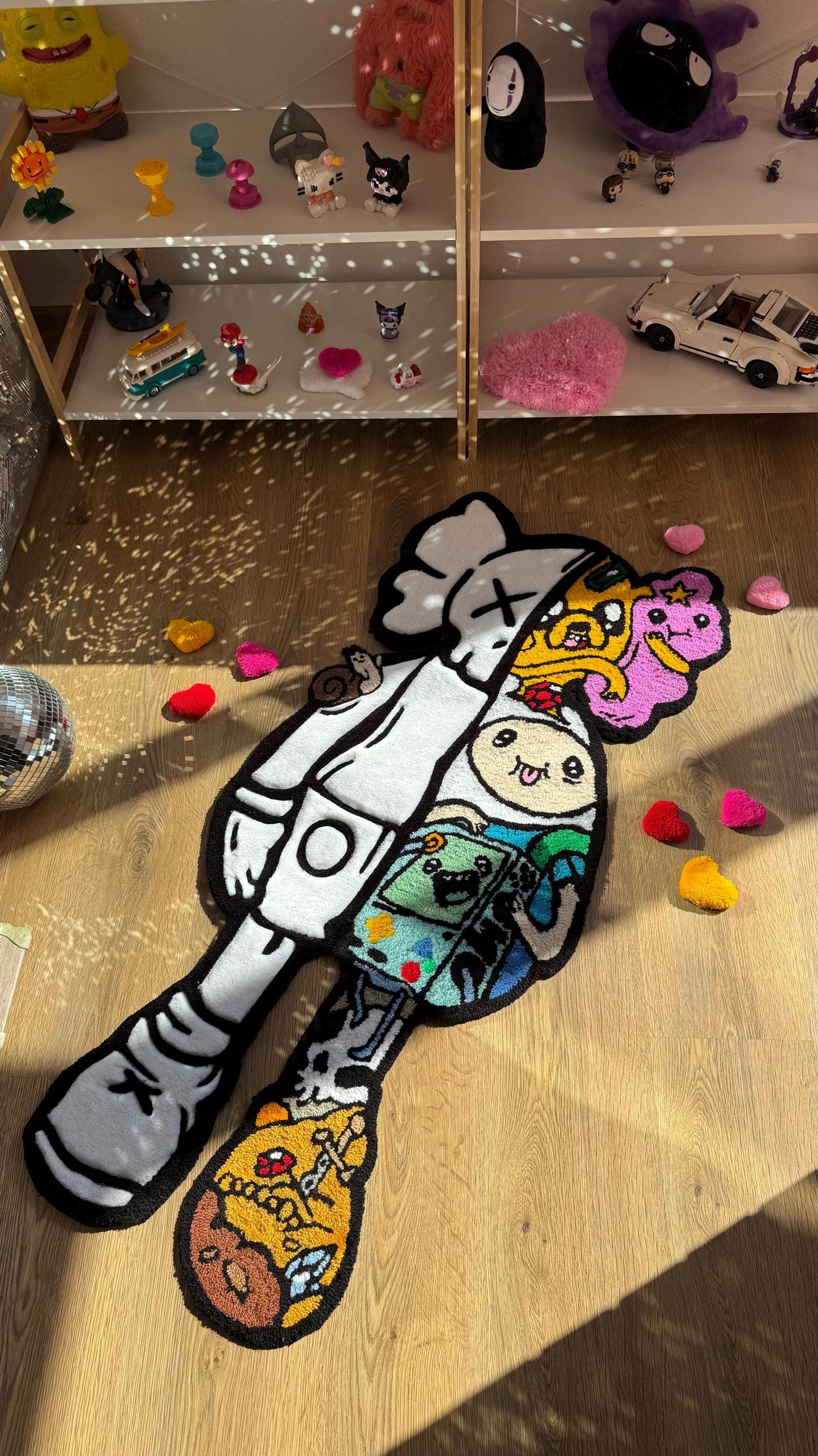 4 FT Half Skeleton Cartoon Tufted Rug – Custom Handmade 3D Carpet, Fluffy Kawaii Goth Decor, Creepy-Cute Rug for Bedroom