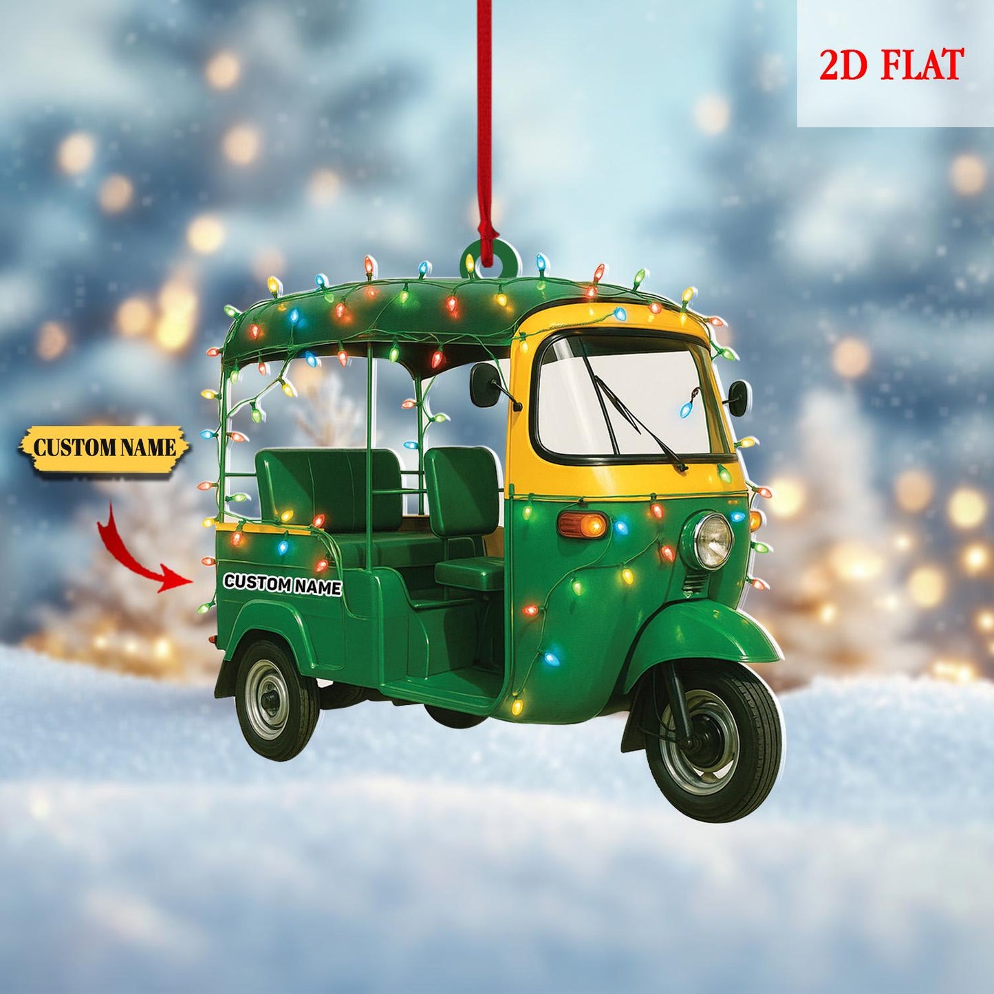 Custom Scooter Auto Rickshaw Truck 2D Flat Ornaments, Rickshaw Scooter Xmas Ornament, Motorcycles Lovers Xmas Ornaments, Drives Hanging