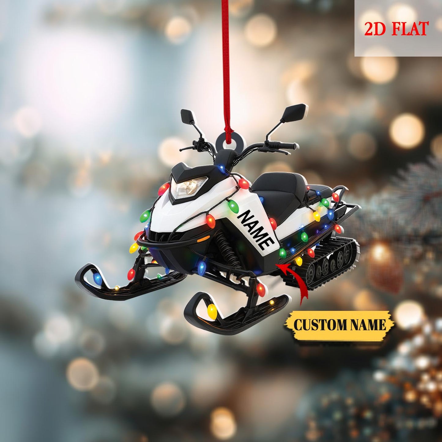 Personalized Snowmobile Motorcycle 2D Flat Christmas Ornament, Christmas Tree Decor, Snowmobile Lover Gifts, Drives Hanging Xmas Ornaments
