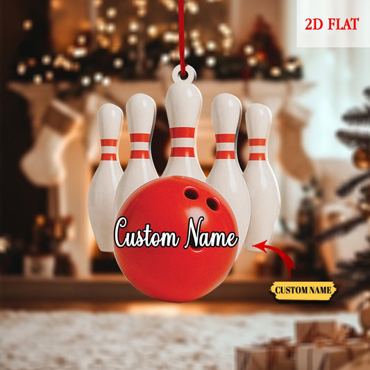 Personalized Name Bowling 2D Flat Ornament, Christmas Gift For Bowling Team, Bowling Christmas Ornament, Bowling Ornament, Xmas Tree Decor