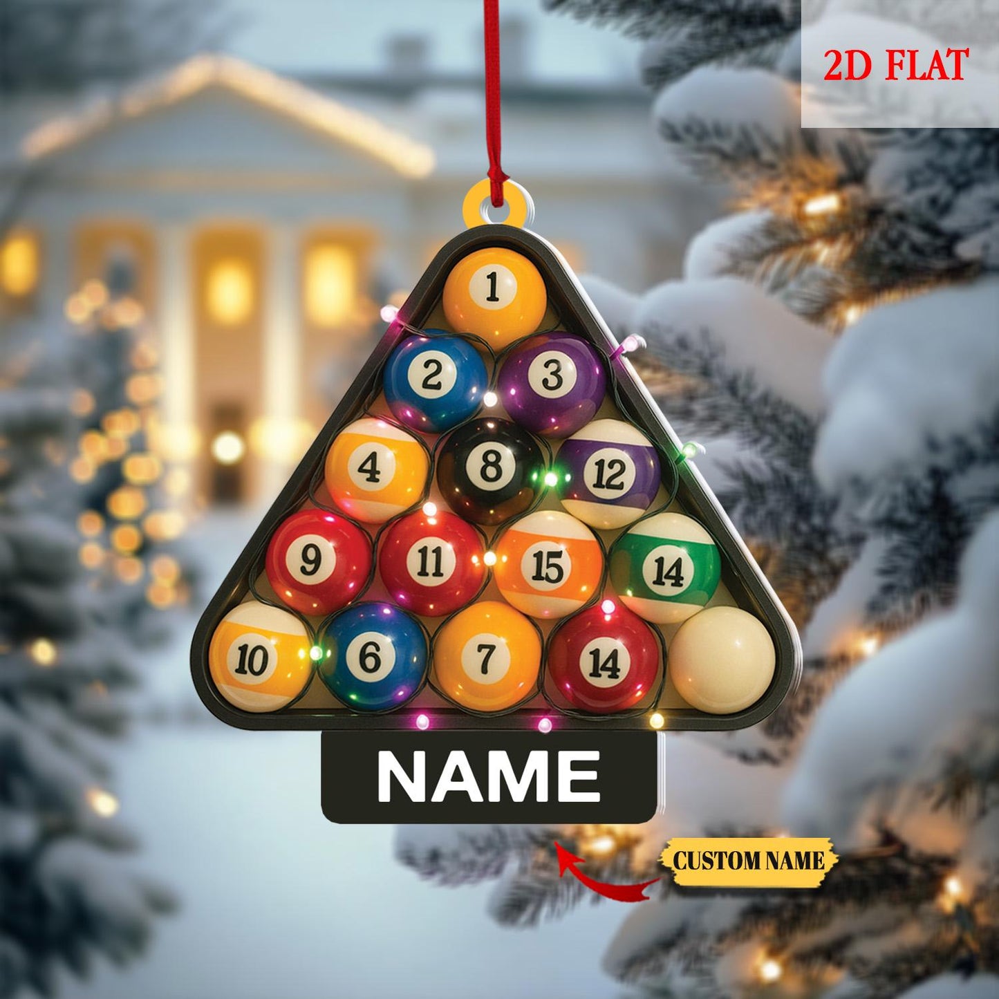 Personalized Pool Billiards 2D Flat Ornament for Lovers, Custom Christmas 2025 Gift for Players, Sports Balls, Billiards Lover Gift