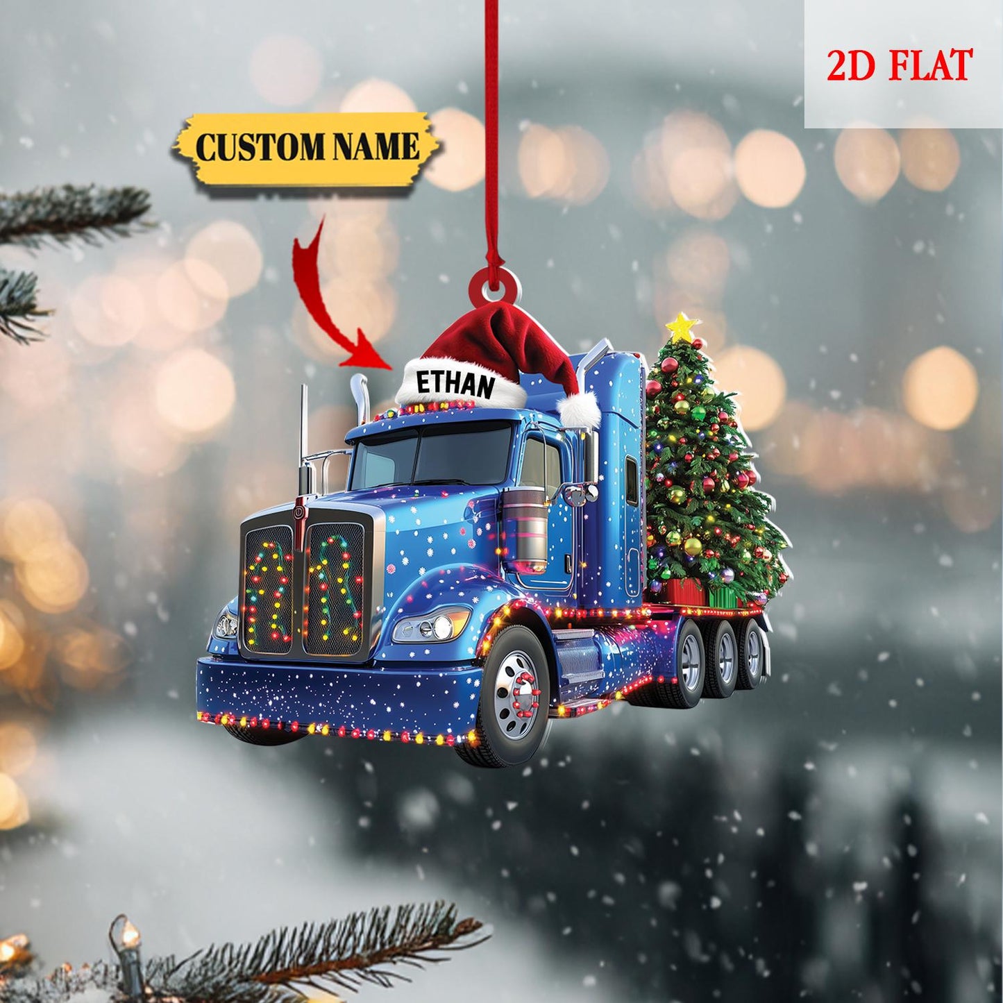 Personalized Tractor Truck Christmas Acrylic Ornament, Christmas Ornament, Trucker Ornament, Trucker Christmas Light, Truck Ornament