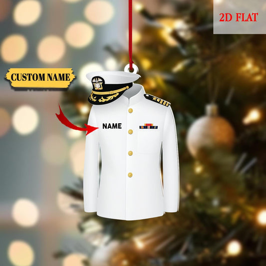 Personalized Navy Captain Ornament, White Uniform Christmas Tree Decor, Military Ornaments, Dress Uniform Keepsake, Army Ornament