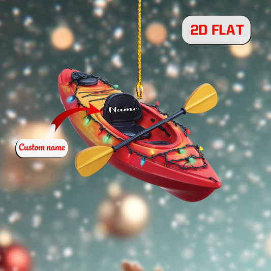 Personalized Kayak Ornament Christmas Tree, Custom Name Canoe Paddling Gift, Outdoor Adventure Holiday Decor for Kayaker Lover