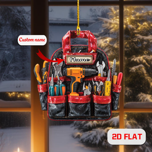 Personalized Tool Ornament Christmas Tree, Custom Name Handyman Carpenter Gift, Holiday Workshop Decor for Builder Electrician