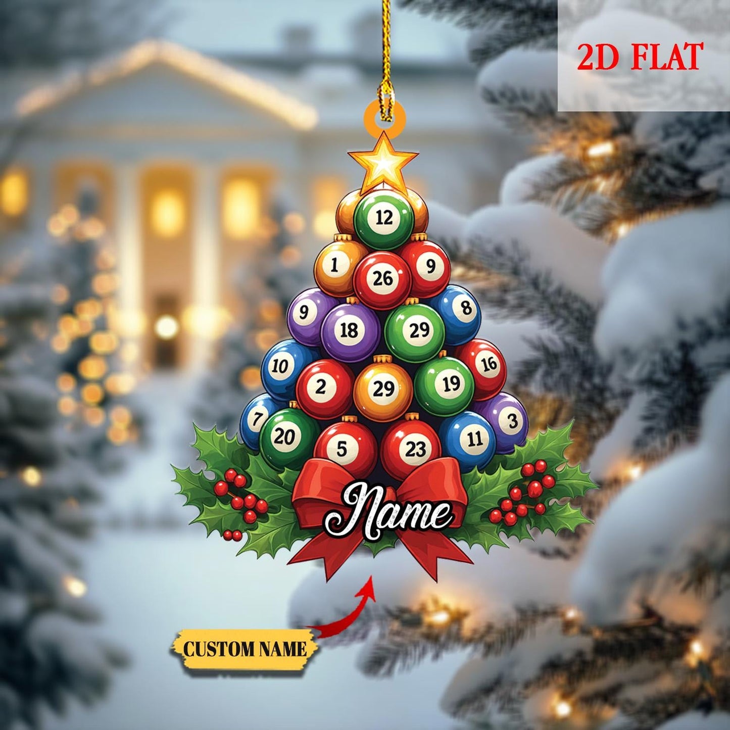 Personalized Pool Billiards 2D Flat Ornament for Lovers, Gift for Billiards Player, Sports Balls, Billiards Lover Gift, Christmas billiards