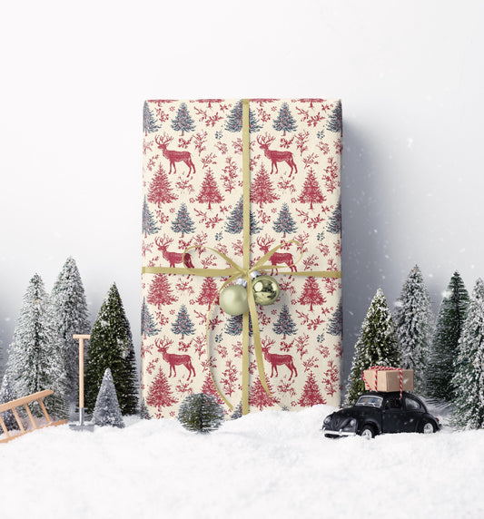 Premium Wrapping Paper Christmas Deer | Watercolor Holiday Gift Wrap | Cozy Rustic Festive Winter Roll #5