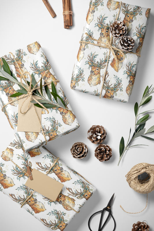Christmas Wrapping Paper with Watercolor Deer | Premium Holiday Gift Wrap | Rustic Winter Festive Supplies #2