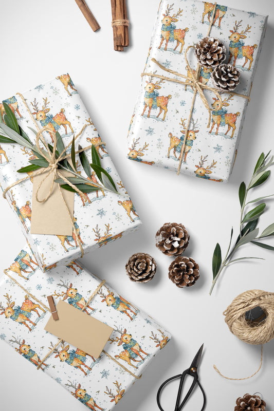 Rustic Christmas Wrapping Paper Deer | Premium Watercolor Gift Wrap Roll | Cozy Festive Holiday Supplies #8