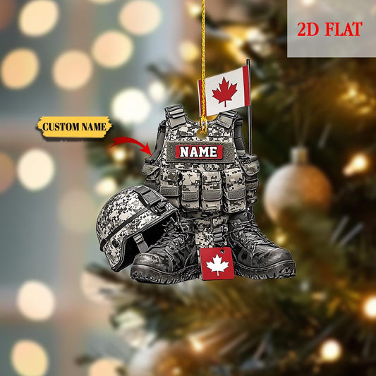 Personalized Military Uniform Canada Boots And Hat 2D Flat Acrylic Ornament, Military Uniform Canada, Military Gift, Canada Veteran Gift