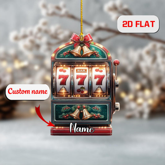 Custom Slot Machine Ornament Personalized Acrylic Decoration Christmas Tree Gift for Gambler Vegas Lover Casino Player Unique Xmas Decor