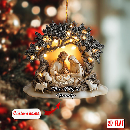 2D acrylic ornament, flat christmas ornament, personalized nativity ornament, custom name ornament, holy family ornament,religious xmas gift