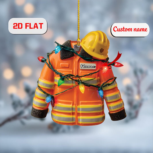 2D Acrylic Christmas Ornament, Firefighter Jacket Holiday Decor, Personalized Hero Ornament, Unique Xmas Tree Gift, Christmas Gift