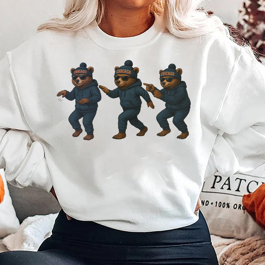 Chicago Football Sweatshirt, Funny Dancing Bear Graphic Tee, Vintage Game Day Shirt, Cozy Unisex Sweatshirt, Retro Sports T Shirt Gift
