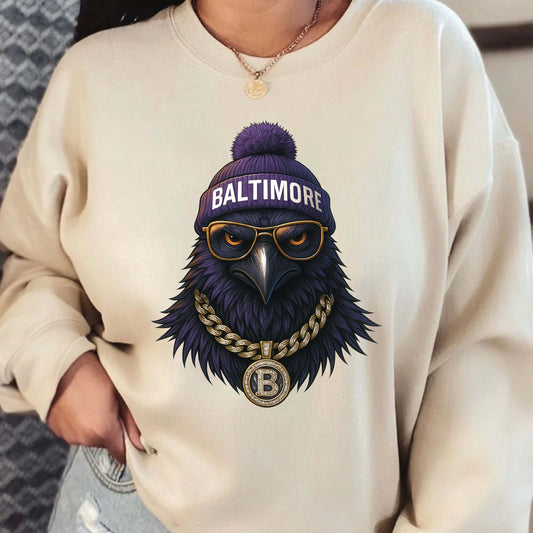 Baltimore Raven Sweatshirt, Cool Bird Graphic Hoodie, Vintage Streetwear Top, Retro Hip Hop Raven Shirt, Unisex Game Day Outfit Gift