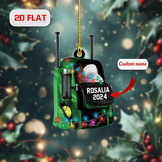 Personalized Sports Backpack Ornament, Custom Name and Year Christmas Decoration, Holiday Keepsake for Baseball or Softball Fans