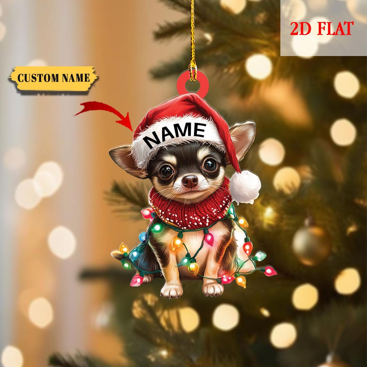 Personalized Chihuahua Dog Ornament, Bad Dog Tangled in Lights Ornament, Cute Chihuahua Lover Gift, Cool Dog Dad Gift, Pet Parent Gift Idea