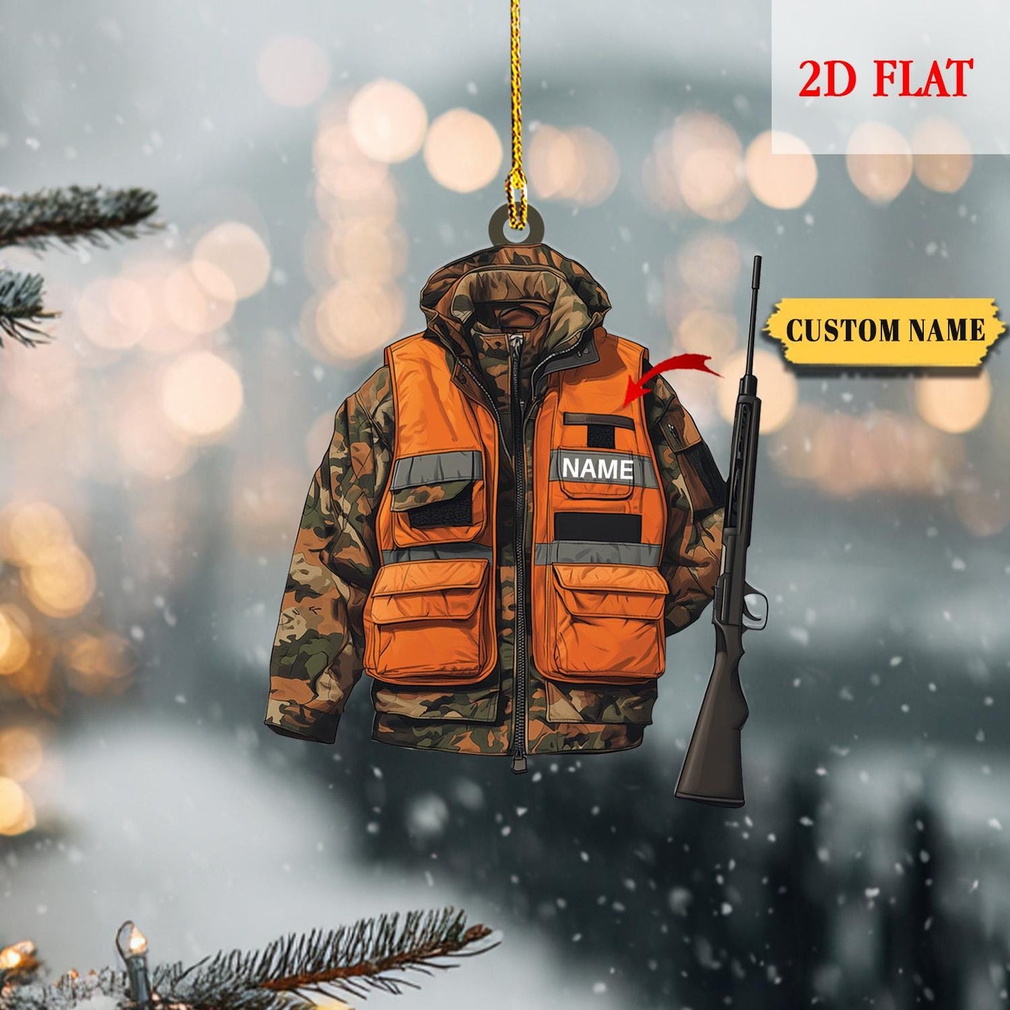 Personalized Hunting 2D Flat Acrylic Ornament, Gift for Deer Hunting Lovers, Hunter Christmas Ornament, Custom Hunting Ornament, Hunter Gift