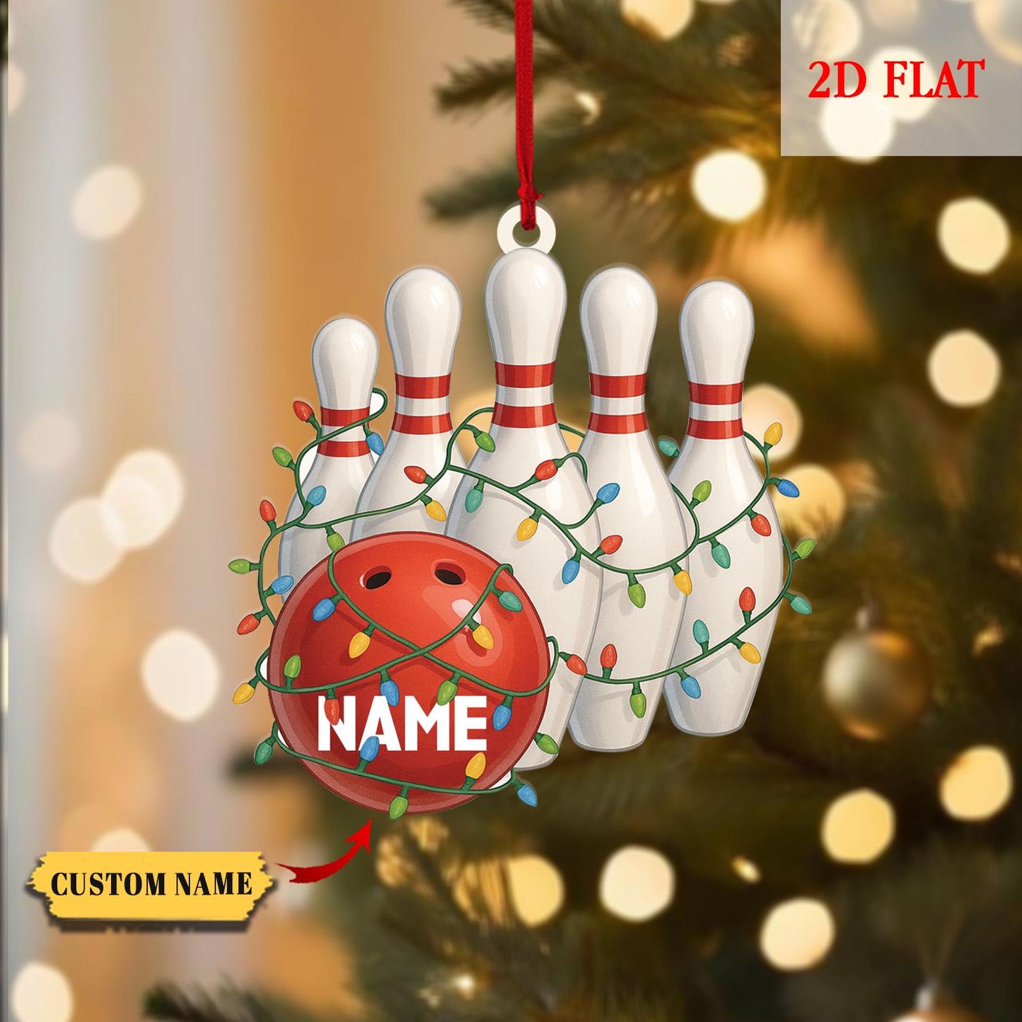 Personalized Name Bowling Ball & Pins 2D Flat Acrylic Ornament, Bowling Strike Ornament, Christmas Gift For Bowling Player, Bowling Decor