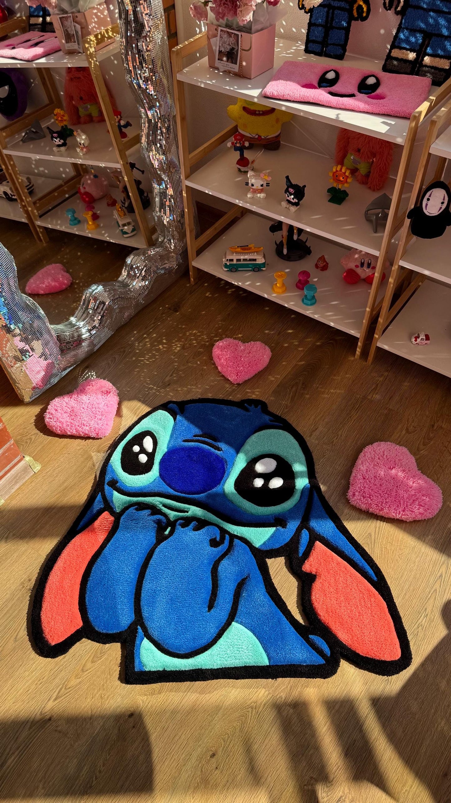 3 FT Stitch Tufted Rug – Custom Handmade Blue Cartoon Carpet, Crying Stitch Decor, Puffy Soft Rug for Anime Room Aesthetic or Gift