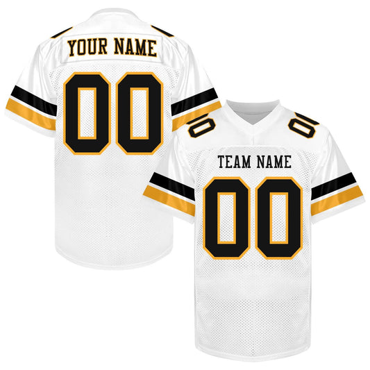 Custom White Football Jersey Men Women, Personalized White Black Gold Football Jersey Shirt, Customize Team jersey Uniform for Fans Lovers