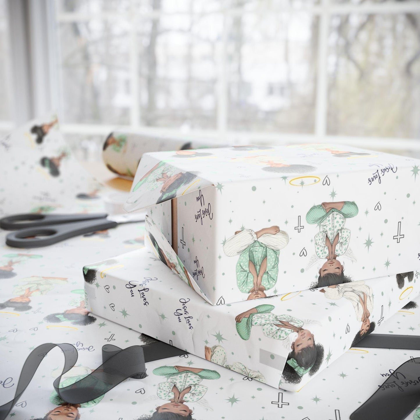 Praying Little Black Angel Wrapping Paper: Perfect for Baby Showers, Birthdays, Parties, Gift Wrap, and Celebrations, Biblical Gift Wrapping