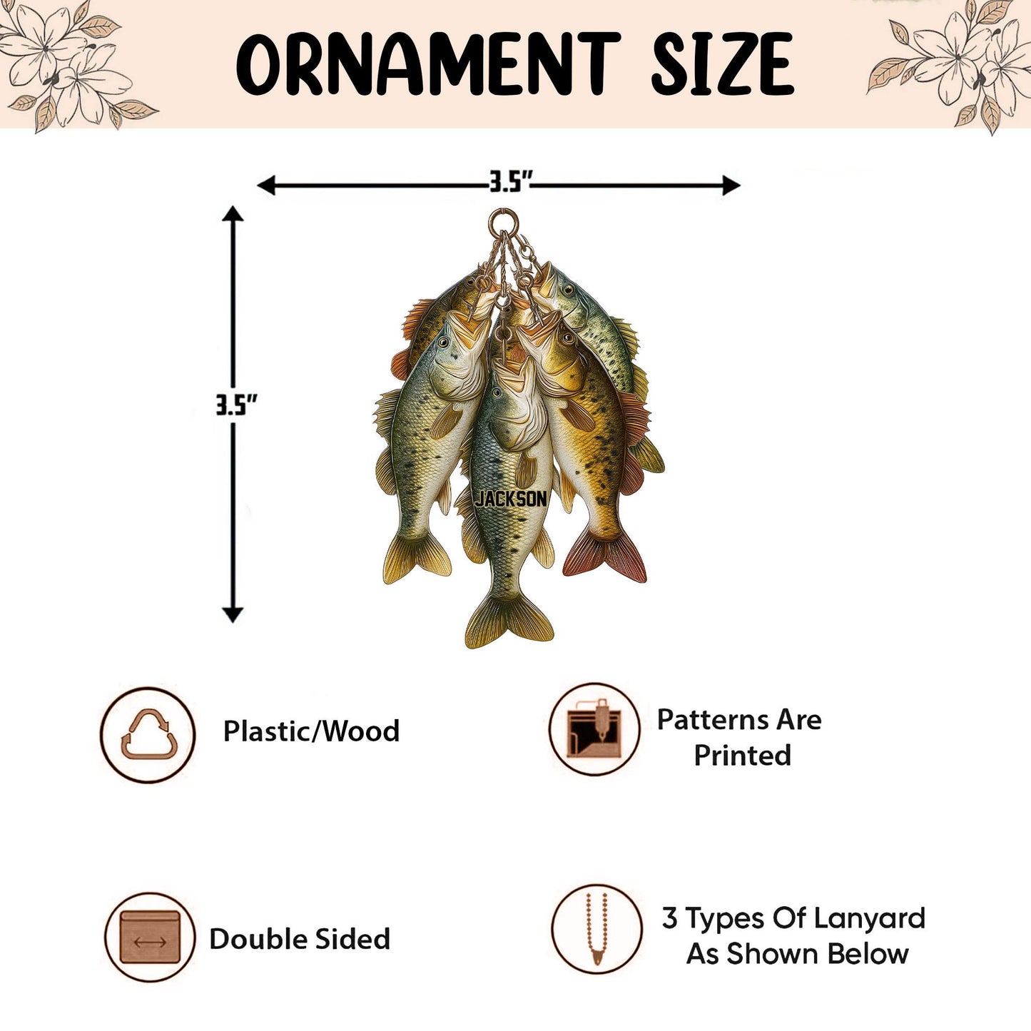 Personalized Fishing 2D Flat Ornament, Custom Fishing Christmas Tree Ornament, Bass Fish Ornament, Xmas Gift for Fisherman, Dad, Husband