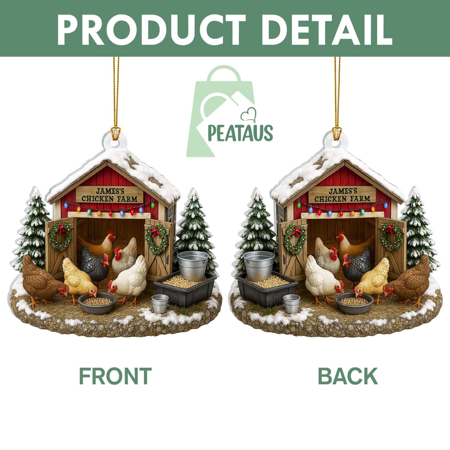 Chicken Farm Ornament, Chicken Ornament 2D Flat, Farmhouse Christmas Ornament, Farm Decor,Gift For Farmer,Chicken Lover,Custom Barn Ornament