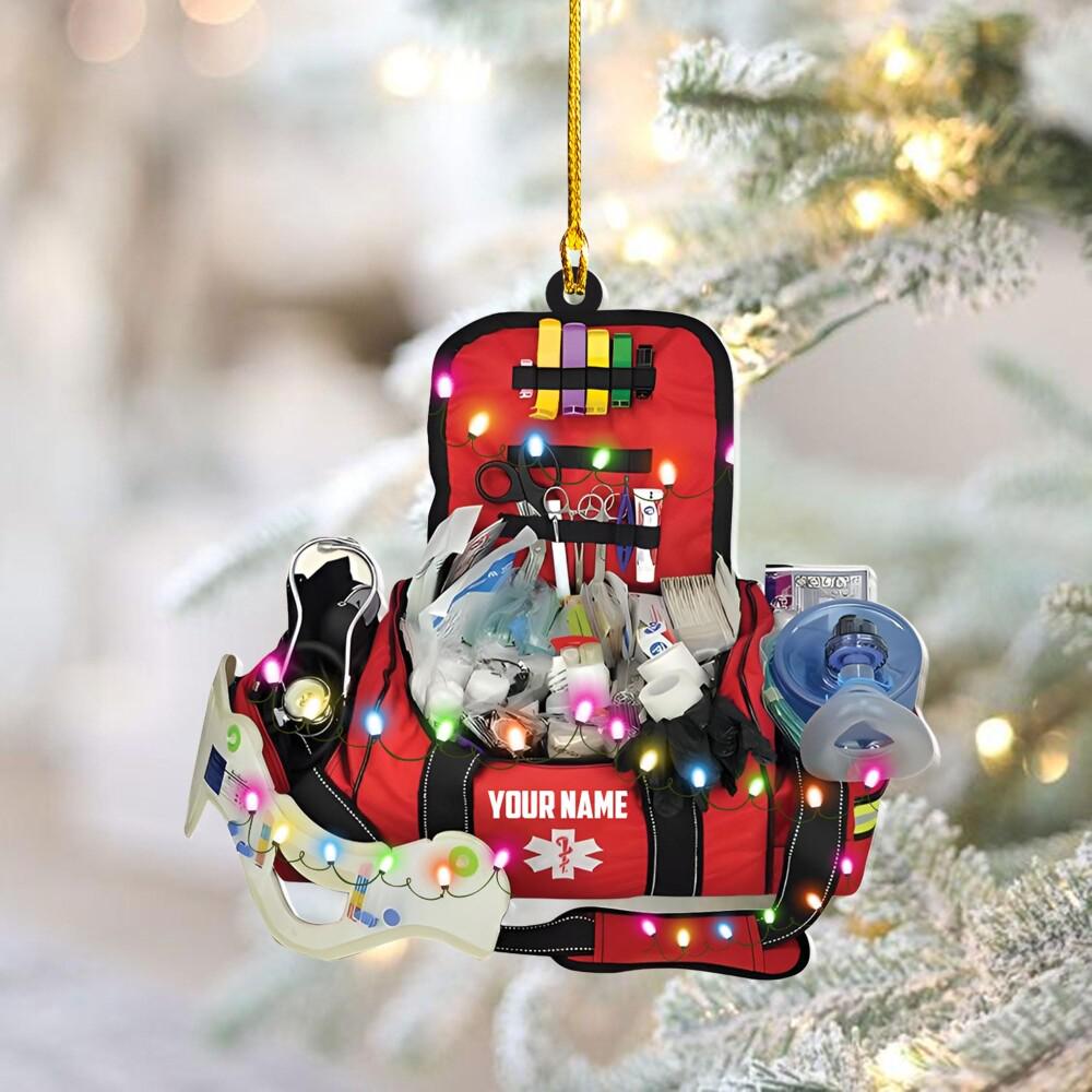 Personalized EMT Paramedic Bag 2D Flat Ornaments, Christmas Gifts For EMT Worker, Paramedic, Christmas decor