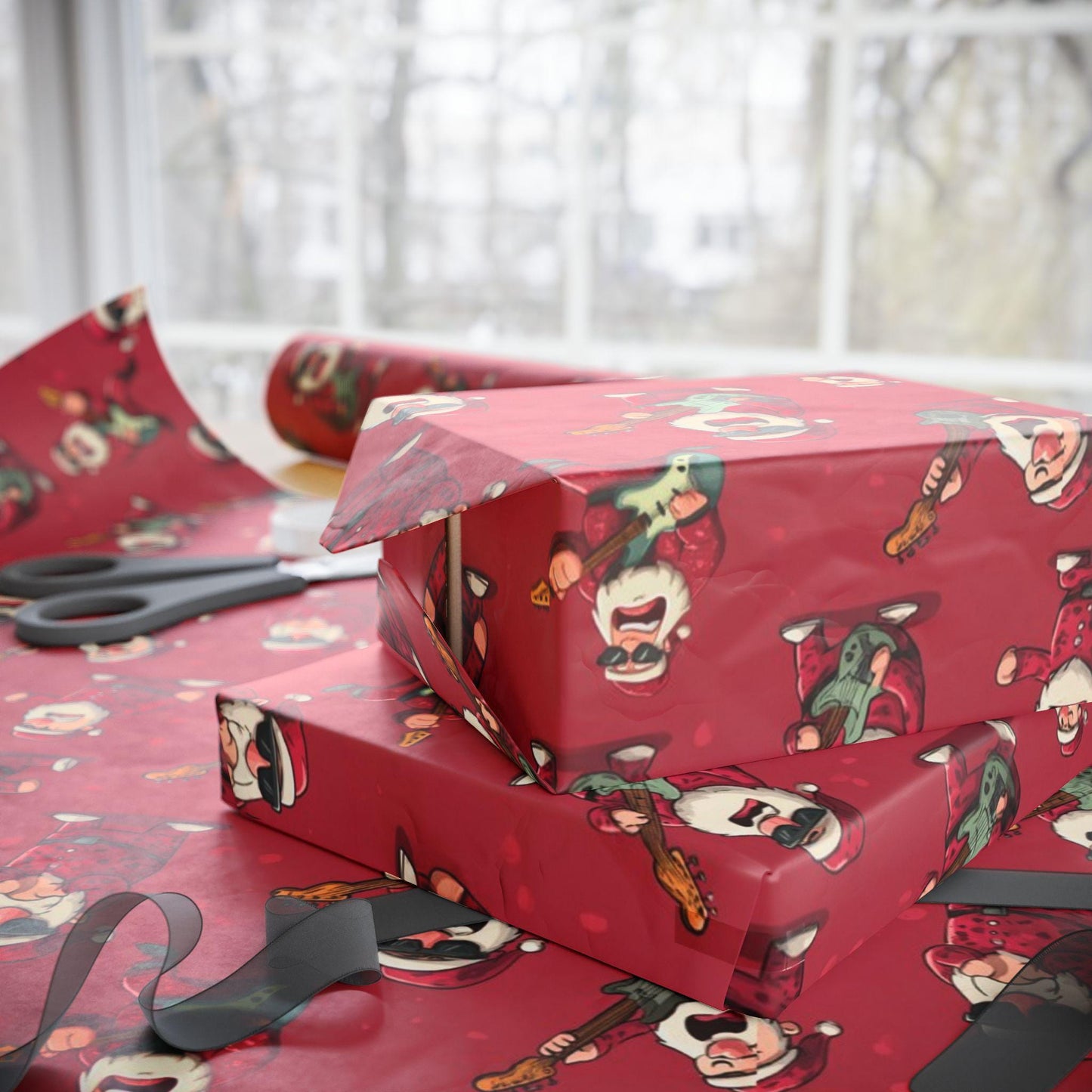 Funny Santa Playing a Guitar Wrapping Paper: Perfect Music gift wrap, Custom Wrapping Paper, Modern Christmas Paper, Gifting For Men