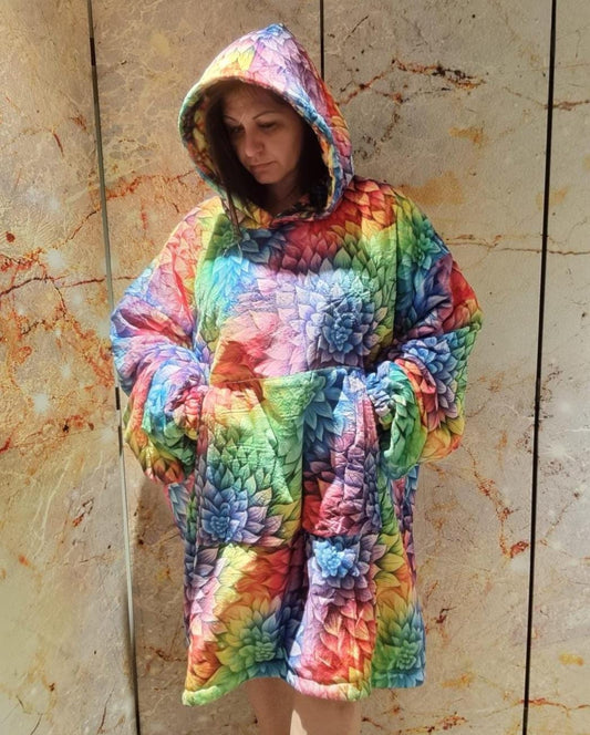 Rainbow Reversible Snug Hoodie LGBTQ Pride Flag Print Pullover Hooded Blanket with Sleeves Vivid Colours All Over Print Hoodie
