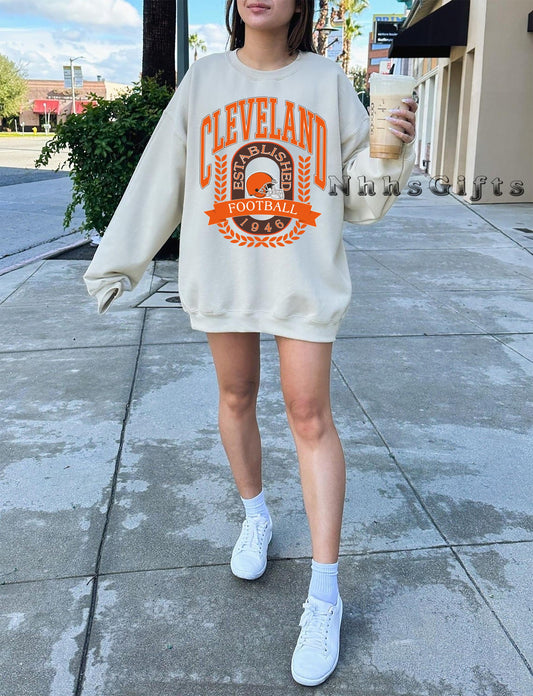 Cleveland Football Retro Style Shirt, Trendy Sweatshirt Cleveland Football Fan Gift, Cleveland Game Day Shirt, Cleveland Sweatshirt
