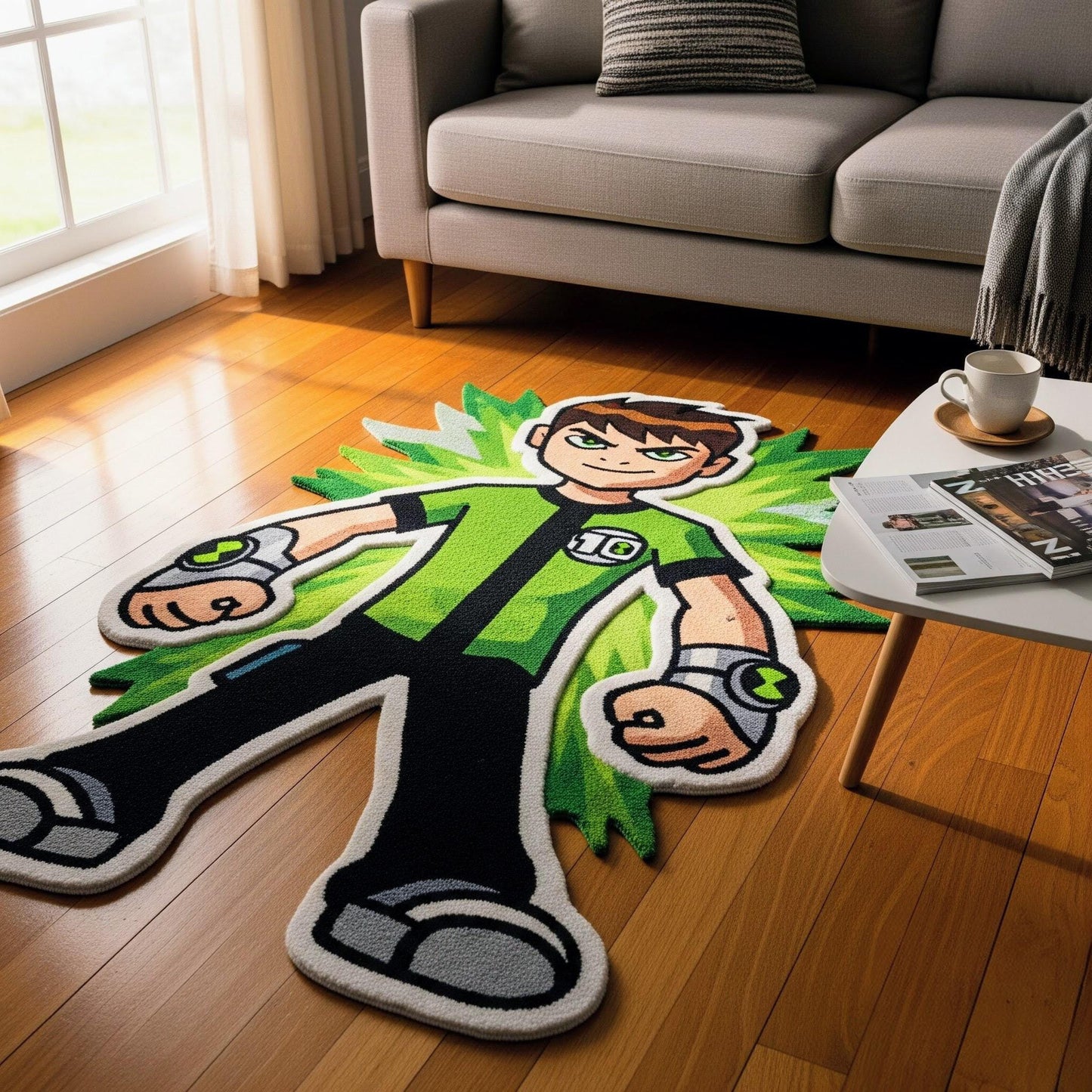 6x9Hand-Tufted Ben 10 Wool Rug: Kids Room Decor, Superhero Carpet Gift For Ben Lover