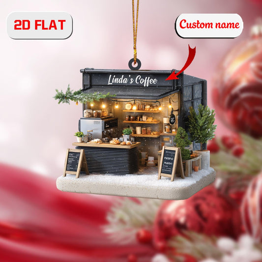 Personalized Coffee Shop Christmas Ornament , Custom Name Cafe Owner Gift, Holiday Tree Decoration for Barista, Coffee Lover & Small Biz